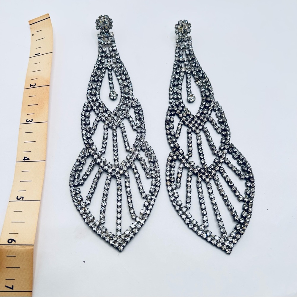 6” Elegant Silver Rhinestone Dangle Statement Ear… - image 2